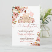 Invitation Fille Citrouille Teddy Bear Floral Fall Baby showe (Debout devant)