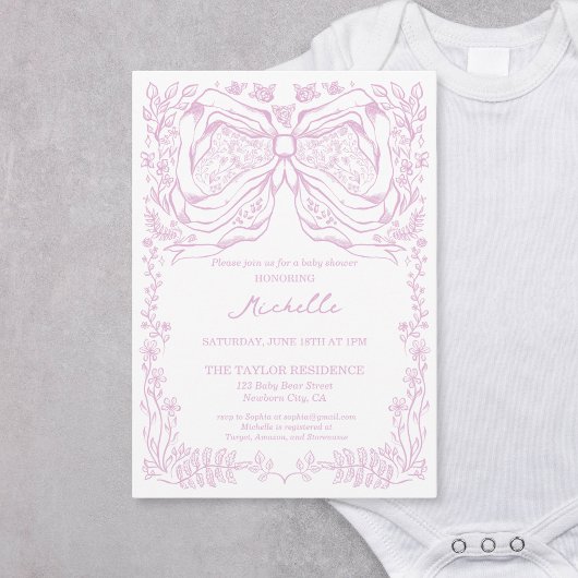 Invitation Fille Classique Bébé Fantaisiste Unique Dessinée à