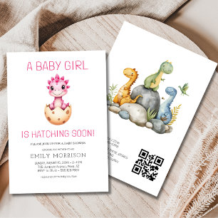 Invitation Fille Code QR Dinosaure Naîtra Bientôt Baby Shower