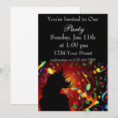 Invitation Fille colorée dansant et notes musicales (Devant / Derrière)