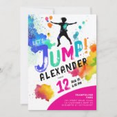 Invitation Fille Colorée Trampoline Rose Jump Bounce Party (Devant)