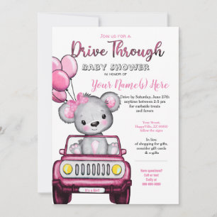 Invitation Fille Conduire à travers Baby shower Ours Teddy