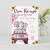 Invitation Fille Conduite Par Baby shower Elephant Tournesol (Debout devant)
