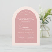Invitation Fille Confirmation Arc rose moderne Dusty Rose (Debout devant)