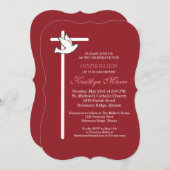 Invitation Fille Confirmation Croix Dove sur Rouge (Devant / Derrière)