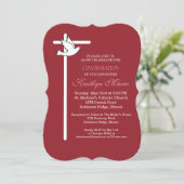 Invitation Fille Confirmation Croix Dove sur Rouge (Debout devant)