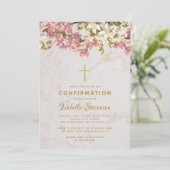 Invitation Fille Confirmation Croix Florale rose Orchidées Ma (Debout devant)