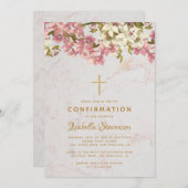 Invitation Fille Confirmation Croix Florale rose Orchidées Ma (Devant / Derrière)