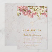 Invitation Fille Confirmation Fleurs Croix Orchidées Roses Ma (Devant / Derrière)