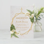 Invitation Fille Confirmation Floral Marbre Or Calla Lilies (Debout devant)