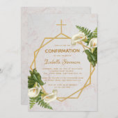 Invitation Fille Confirmation Floral Marbre Or Calla Lilies (Devant / Derrière)