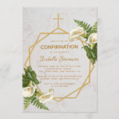 Invitation Fille Confirmation Floral Marbre Or Calla Lilies (Devant)