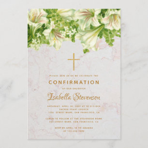 Invitation Fille Confirmation Lys blancs sur le marbre Floral