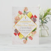 Invitation Fille Confirmation Marbre Or Pois doux Floral (Debout devant)