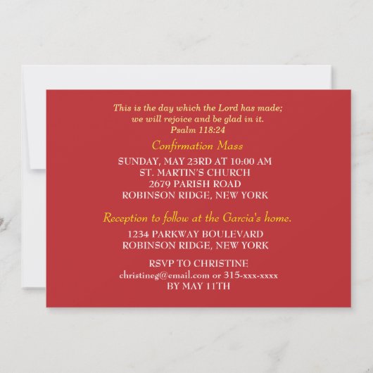 Invitation Fille Confirmation Personnaliser, Pouss (Dos)