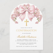 Invitation Fille confirmation rose bow floral & croix élégant (Devant)
