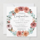 Invitation Fille Confirmation Rose Gold Blush Floral Wreath (Devant)