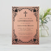 Invitation Fille Confirmation Rose Or Rose Gold Élégant Vinta (Debout devant)