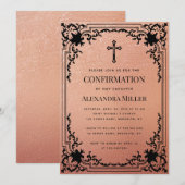 Invitation Fille Confirmation Rose Or Rose Gold Élégant Vinta (Devant / Derrière)
