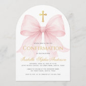Invitation Fille Confirmation Ruban Rose Écriture Fausse Croi (Devant)