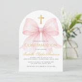 Invitation Fille Confirmation Ruban Rose Écriture Fausse Croi (Debout devant)