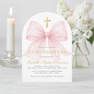Invitation Fille Confirmation Ruban Rose Écriture Fausse Croi