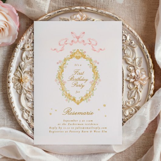 Invitation Fille Conte de Fées Princesse Arc Rose Fête d'anni