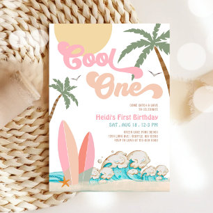 Invitation Fille cool ONE Surfant Fête d'anniversaire de 1ère