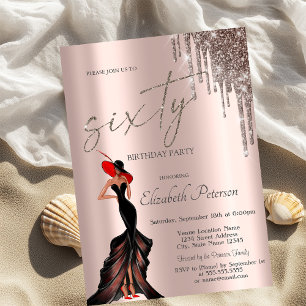Invitation Fille Cool, Paillettes qui dégoulinent Rose Gold 6