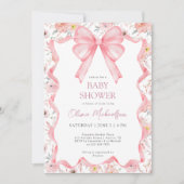 Invitation Fille Coquette Baby shower de bow à ruban rose Flo (Devant)