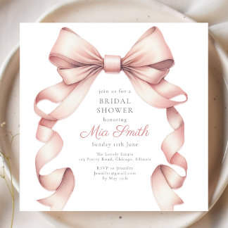 Invitation Fille Coquette Blush Aquarelle Bow Fête des mariée