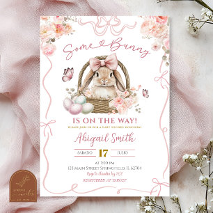 Invitation Fille Coquette Rose Lapin de Pâques Baby Shower