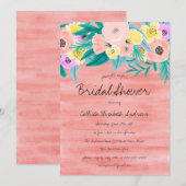 Invitation Fille Corail Jaune Fête des mariées d'aquarelle fl (Devant / Derrière)