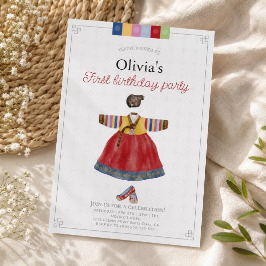 Invitation Fille coréenne Hanbok Dol Janchi premier anniversa