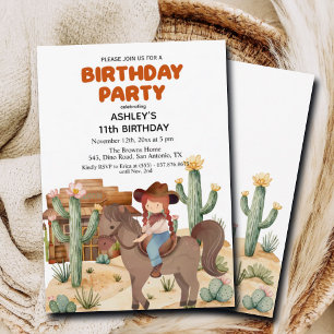 Invitation Fille Cowboy à cheval 11e fête d'anniversaire