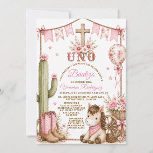 Invitation Fille Cowboy espagnol Uno baptême & 1er anniversai