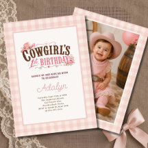 Fille Cowgirl Rose Gingham Photo 1er Anniversaire