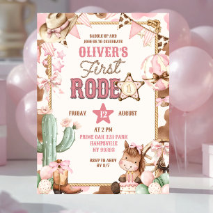 Invitation Fille Cowgirl Rose Premier Rodéo Anniversaire