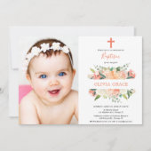 Invitation Fille crème blanche de pêche florale élégante de (Devant)