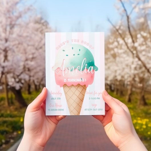 Invitation Fille Crème de glace rose Anniversaire