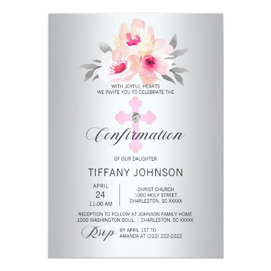 Invitation Fille Croisee Rose Florale De Confirmation Zazzle Be