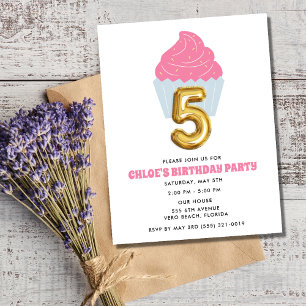 Invitation Fille Cupcake 5e fête d'anniversaire