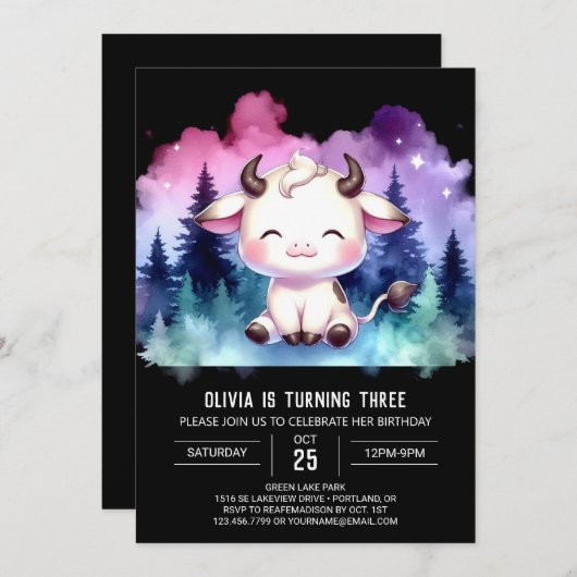 Invitation Fille Custom Vache Anniversaire (Devant / Derrière)