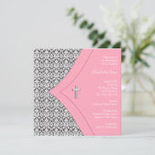 Invitation Fille Damas rose et noire Baptême Christening (Debout devant)