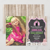 Invitation Fille d'animaux de ferme roses (Devant / Derrière)