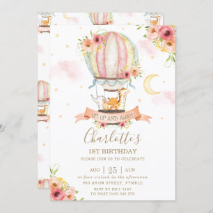 Invitation Fille d'animaux de la jungle Baby shower de ballon