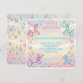 Invitation Fille d'anniversaire avec animaux en ballons paste (Devant / Derrière)