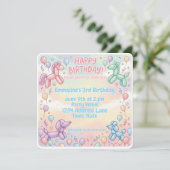 Invitation Fille d'anniversaire avec animaux en ballons paste (Debout devant)
