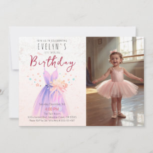 Invitation Fille d'anniversaire Ballerine Rose Photo Tutu Fêt