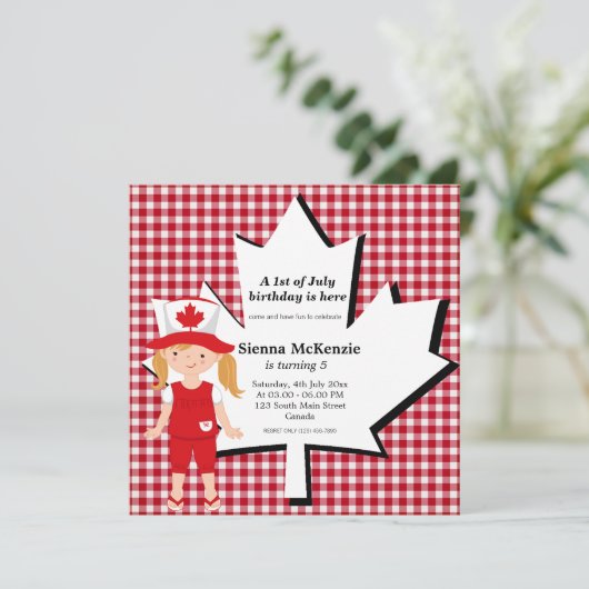 Invitation Fille d'anniversaire canadienne (Debout devant)